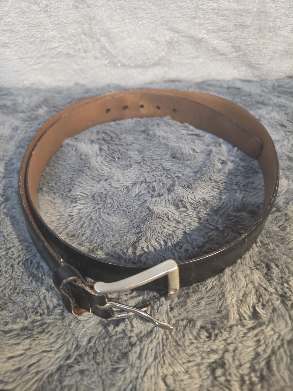 Men's Black Leather Belt with Silver Buckle